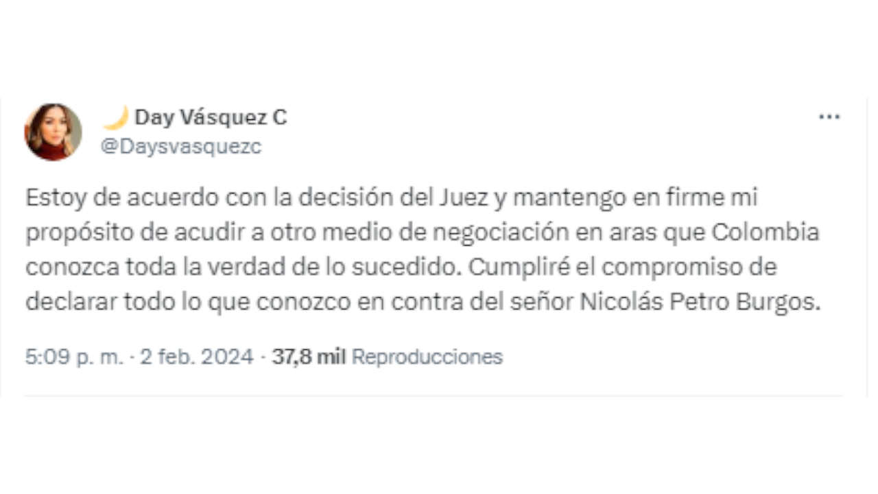 ¿Por qué delitos? Un juez le aprobó a Day Vásquez el principio de oportunidad