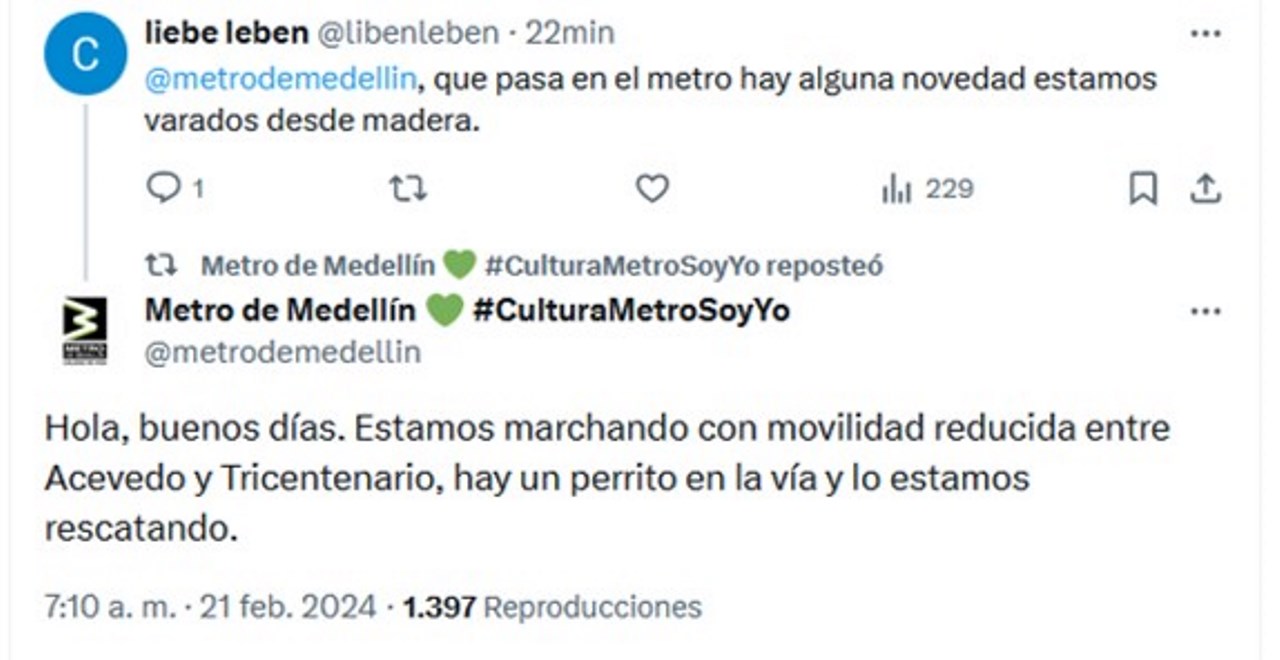 Respuesta del Metro de Medellín, por anomalías en la vía