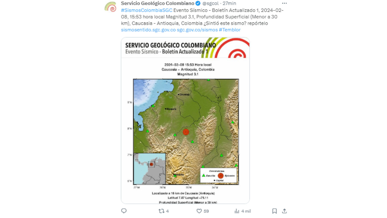 sismo en Caucasia - Antioquia