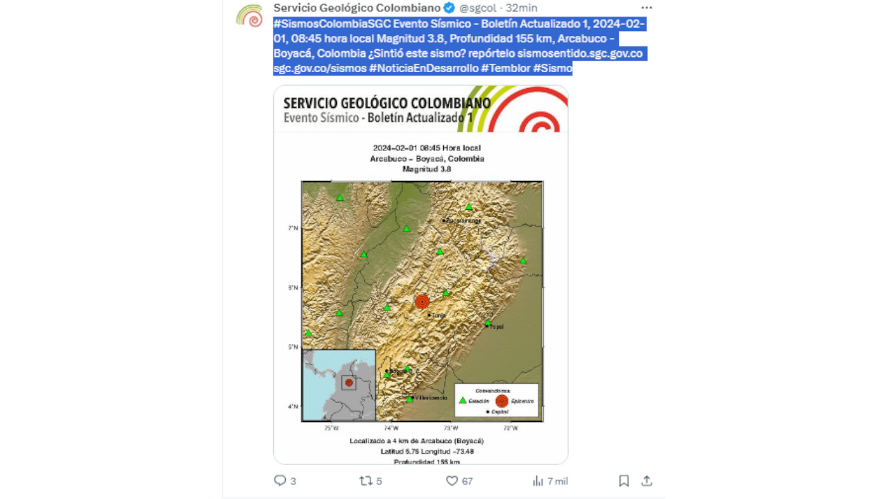 ¡Mañana de jueves movidita! Sismo de 3.8 en Colombia
