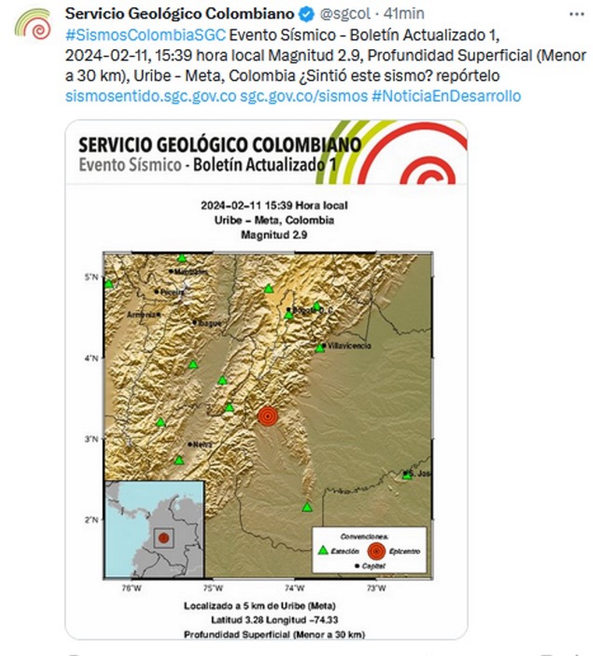 Este domingo tembló en Meta