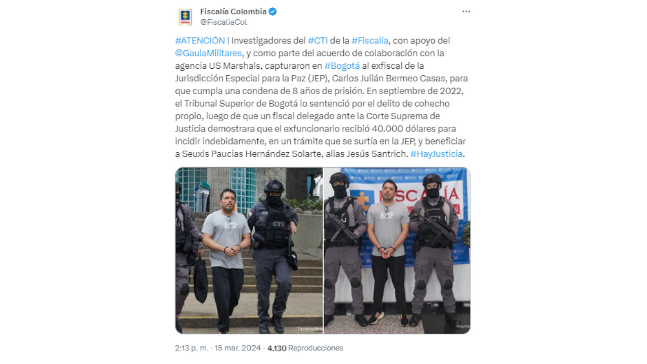 Capturan al exfiscal Julián Bermeo