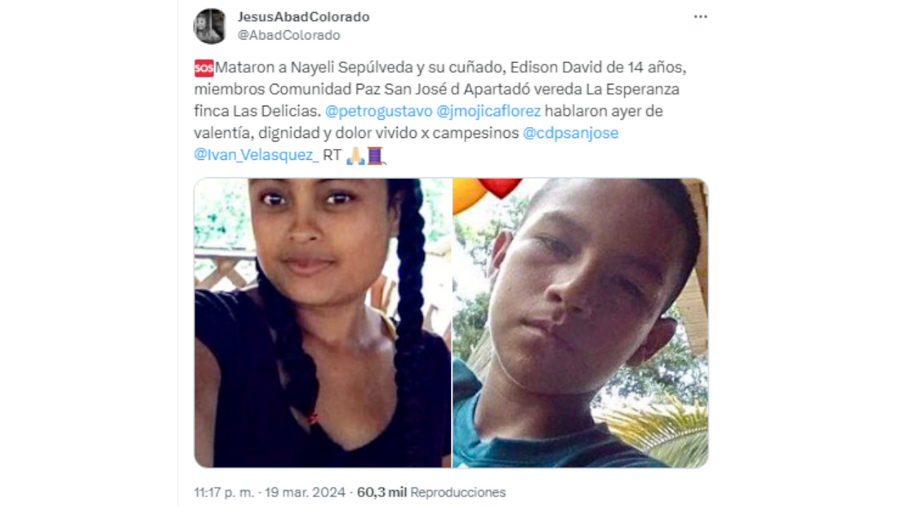 En la Comunidad de Paz en San José de Apartadó atacaron a disparos a una mujer y a un menor de edad