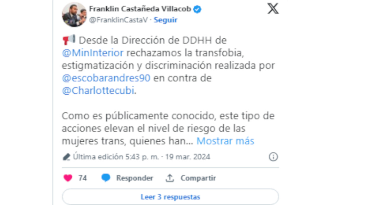 Fiscalía investigará a Andrés Escobar por trino transfóbico