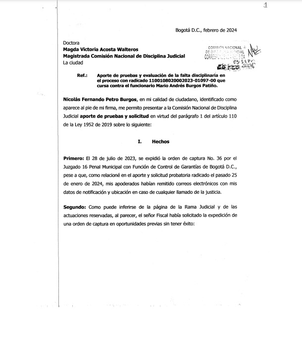 Nicolás Petro aportó nuevas pruebas contra el Fiscal que lo investiga
