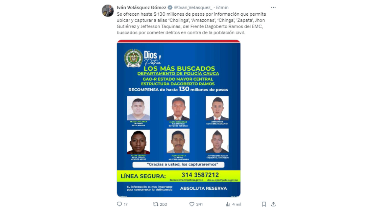 Ofrecen hasta $130 millones por información de los autores del ataque a indígenas en Cauca