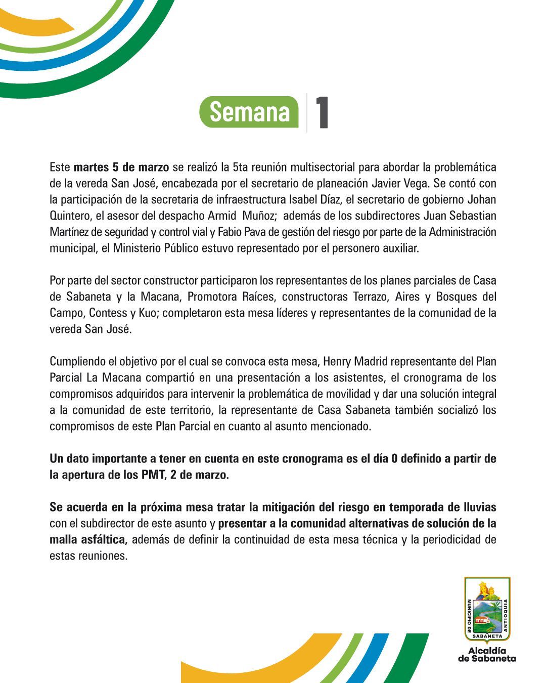 Sabaneta continúa trabajando para mejorar la movilidad por obras en la vereda San José