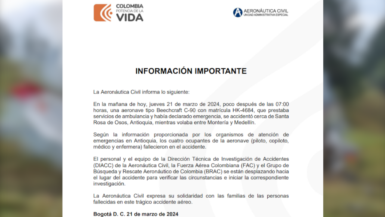 Revelaron las identidades de los fallecidos a bordo de la avioneta accidentada en Antioquia