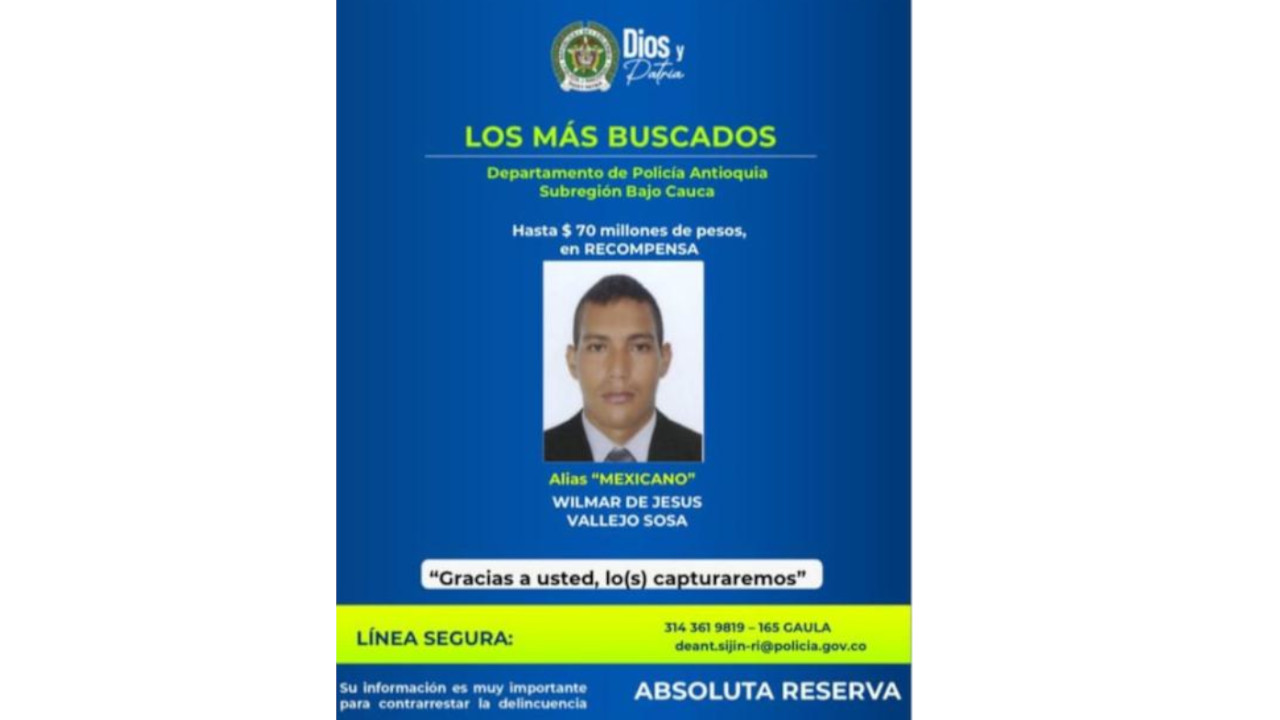 Alias 'El Mexicano' era uno de los más buscados del Bajo Cauca
