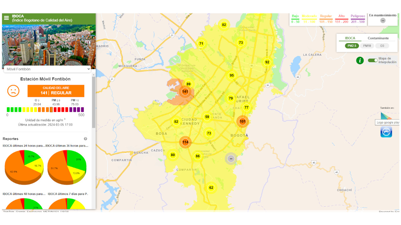 Reporta condiciones regulares en la calidad del aire en Bogotá por incendios forestales