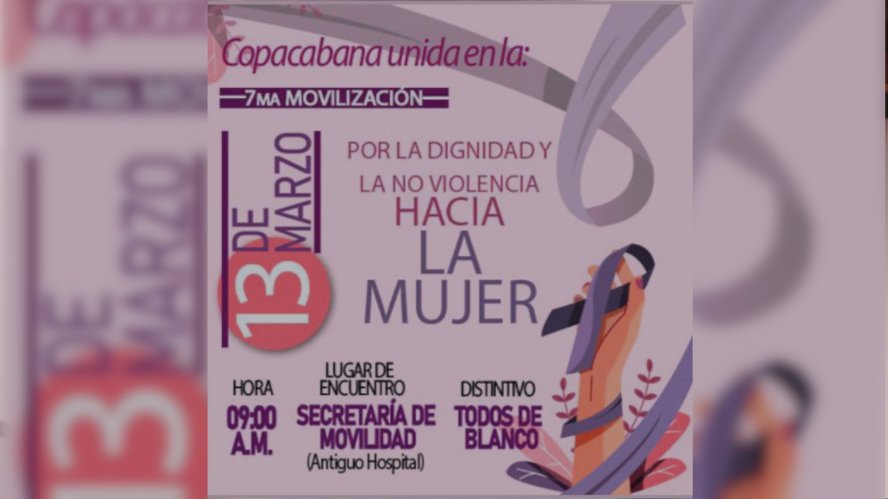 'Todos de blanco': Colectivo de mujeres de Copacabana marcharán por los derechos de la mujer 