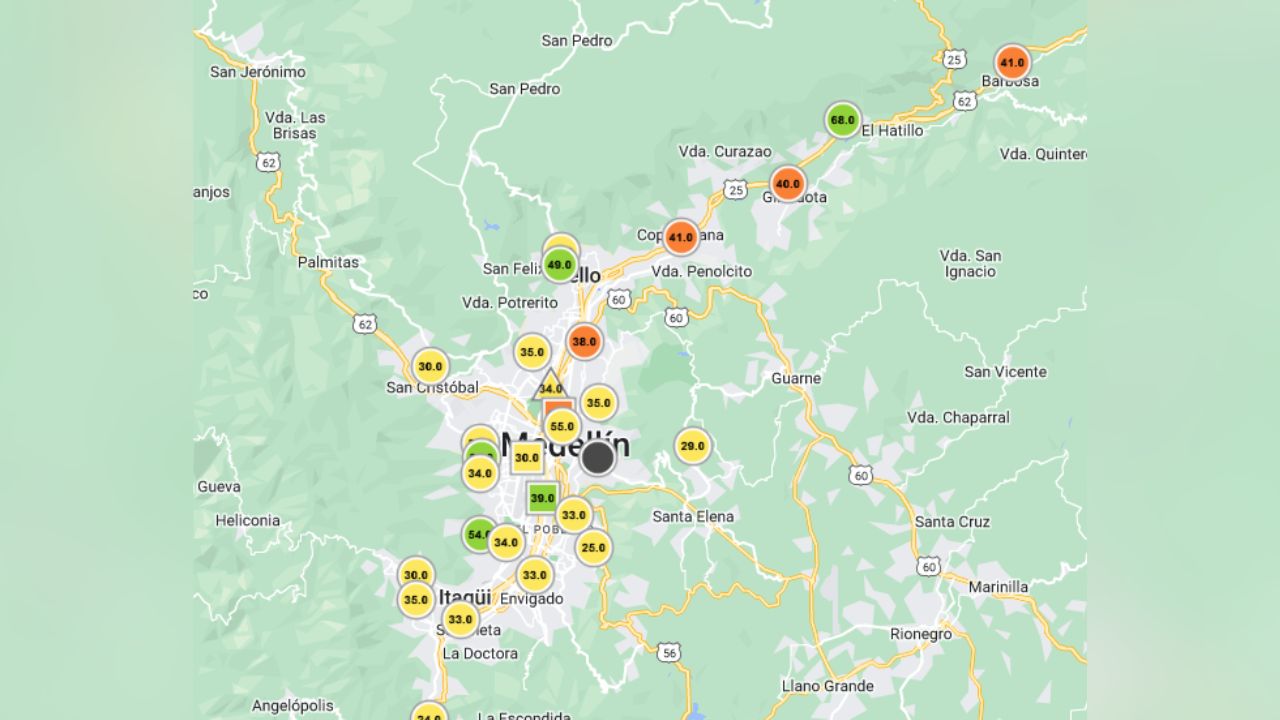 Cinco estaciones de calidad del aire del Valle de Aburrá reportan niveles perjudiciales para grupos sensibles