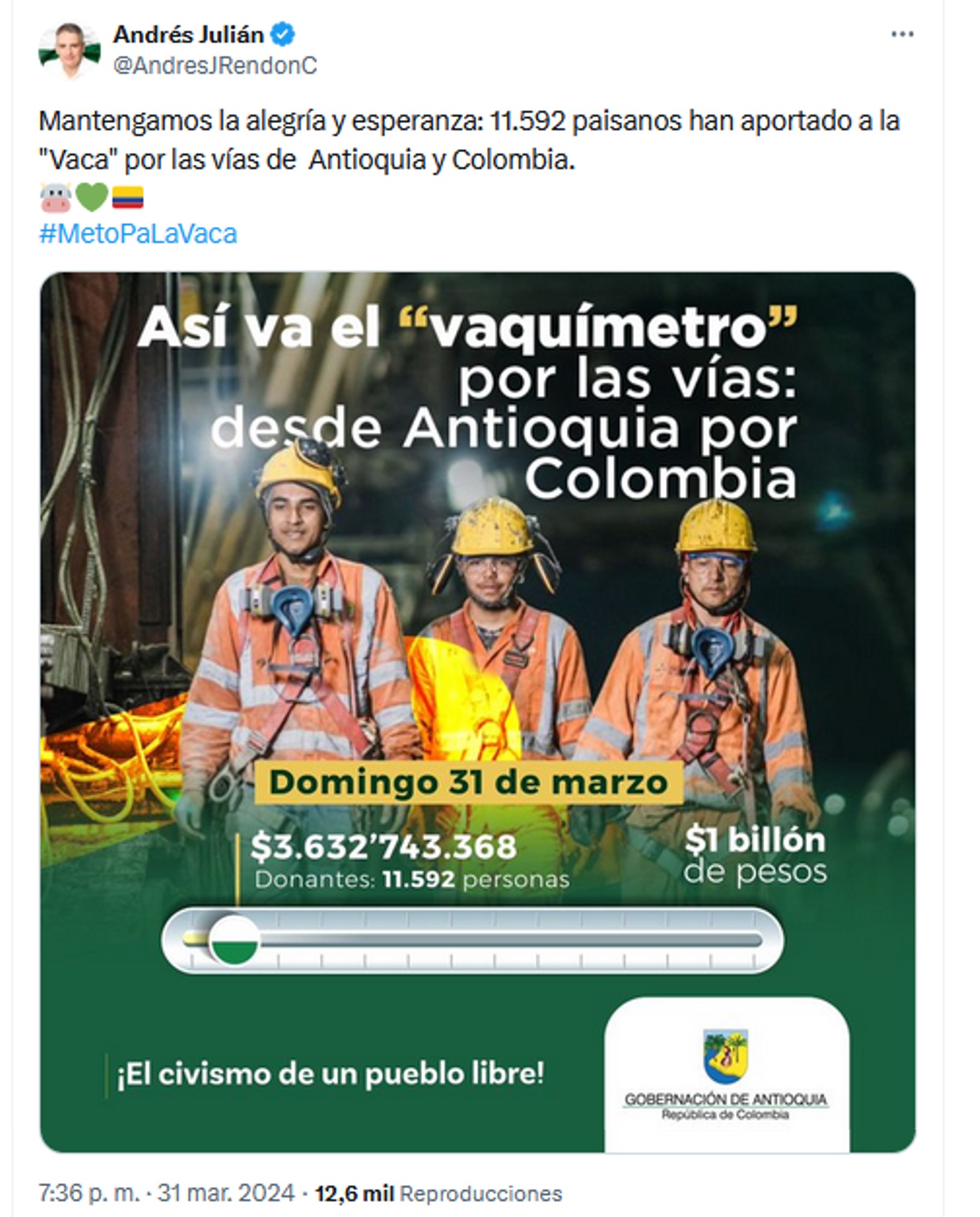 Información emitida por el gobernador de Antioquia la noche del 31 de marzo a través de las redes sociales