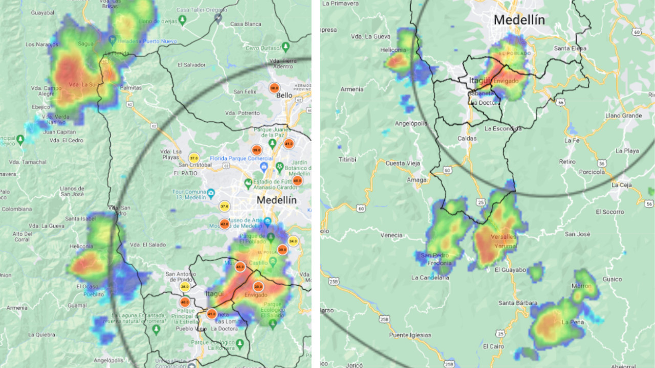 Reportan lluvias en la tarde de este lunes en Sabaneta, Envigado y El Poblado siata