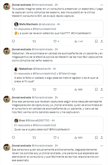 Joven denuncia que fue acusado de ser cómplice del asesino del médico en la Clínica Medellín, pero ya fue dejado libre