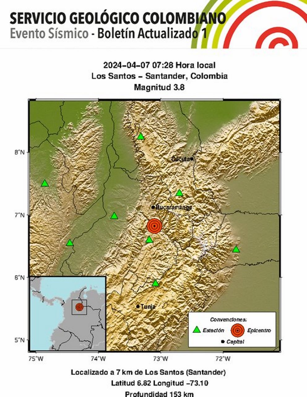 Temblor con epicentro en Los Santos, Santander