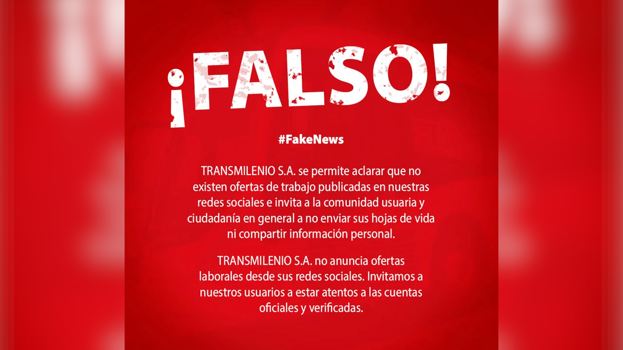 ¡Atención! TransMilenio lanza advertencia por falsa convocatoria laboral