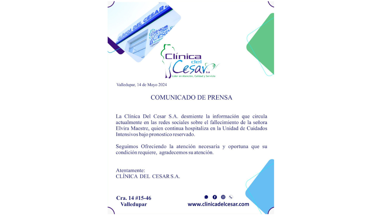 Clínica del Cesar emitió comunicado oficial sobre la salud de Mama Vila 1