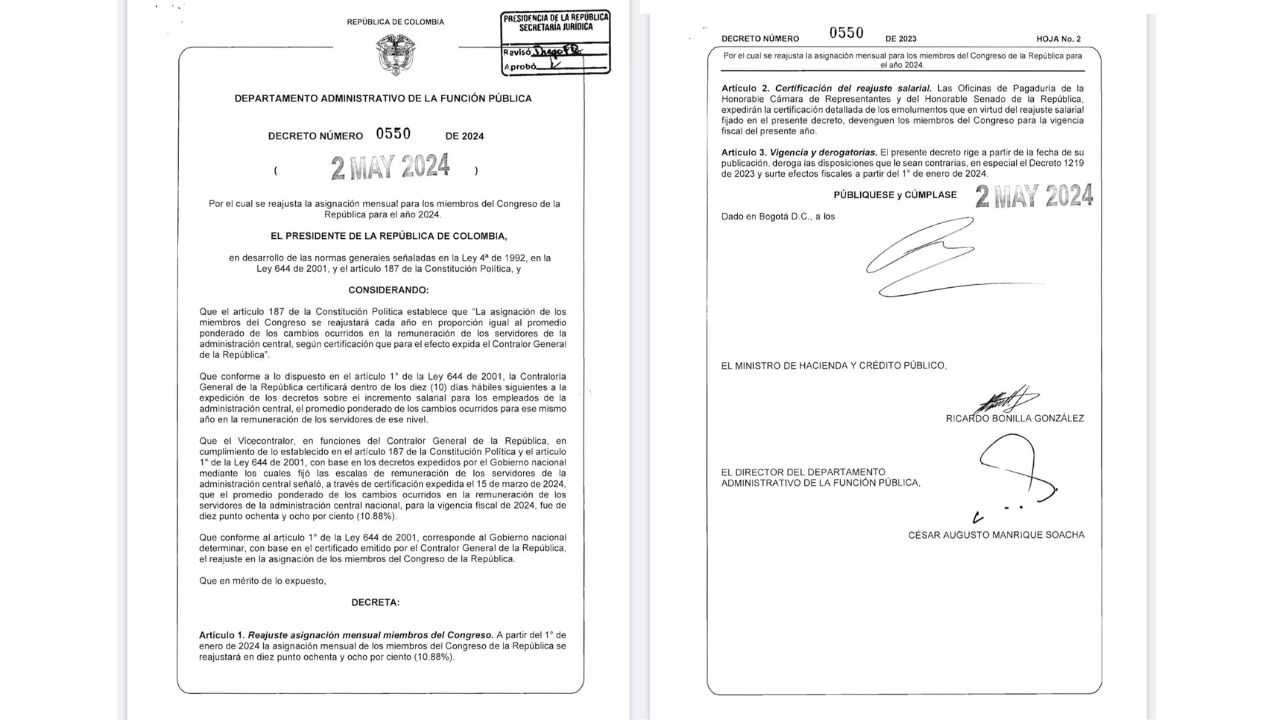 'Les va a llegar más platica': Mediante decreto el gobierno autorizó el incremento en el salario de los congresistas colombianos