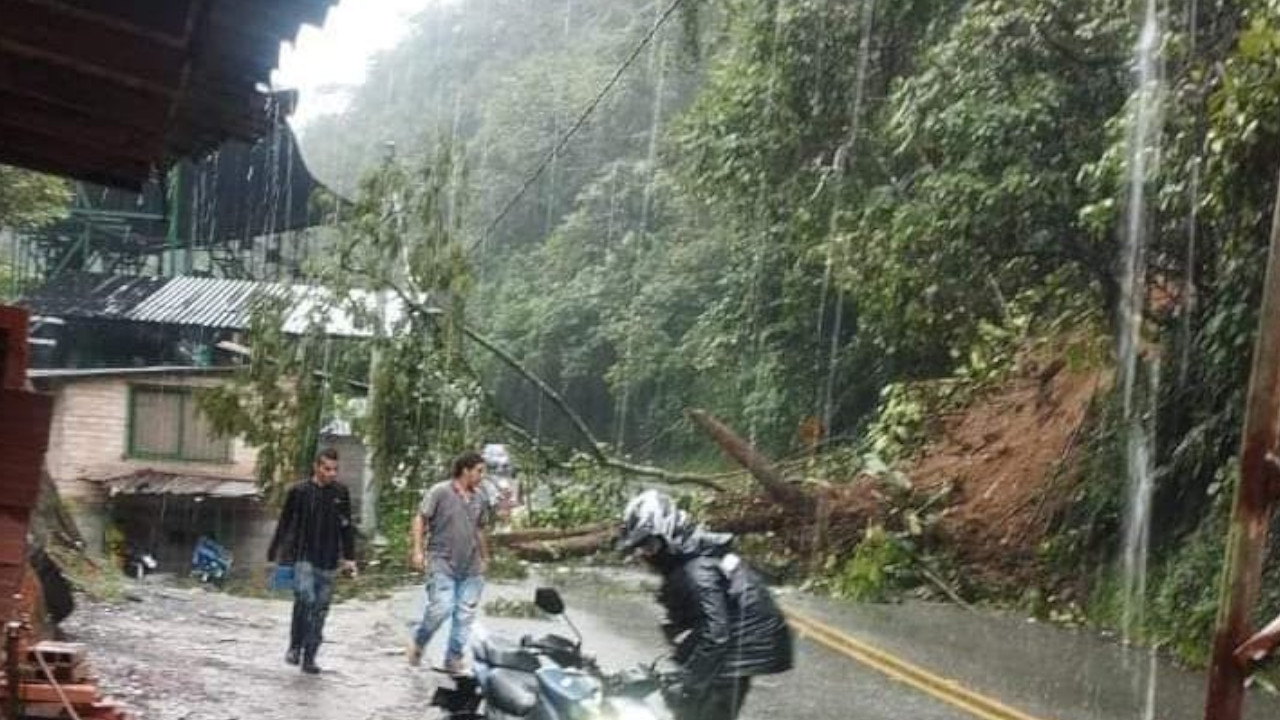 Vía La Mansa-Primavera con paso a un carril tras cierre por deslizamiento y árbol caído