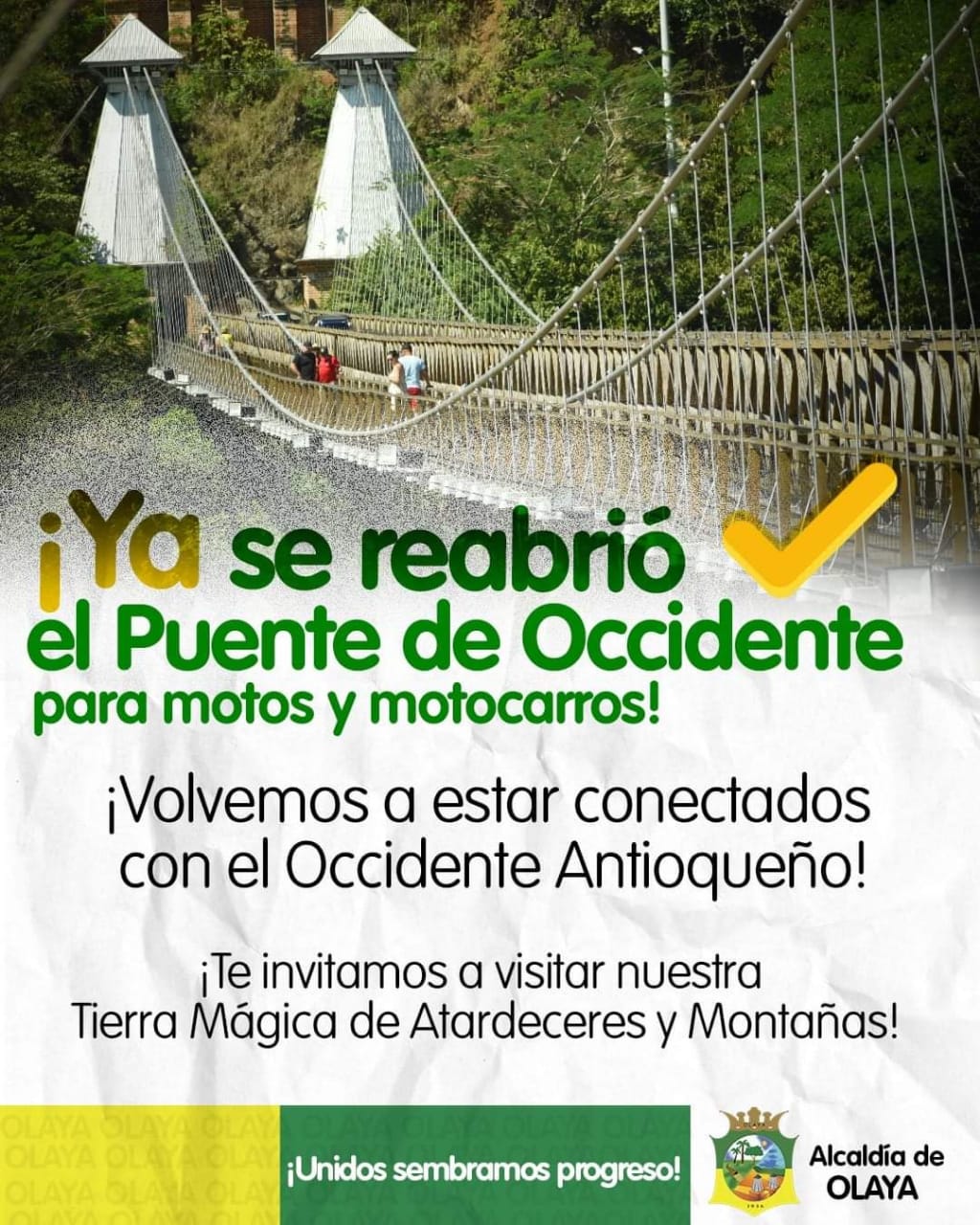 Reabrieron el Puente de Occidente para motocicletas y motocarros