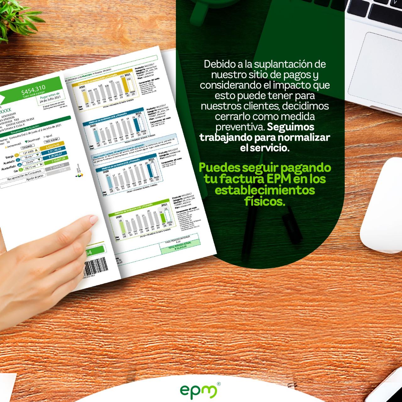 EPM cierra sitio de pagos online por suplantación como medidas preventivas