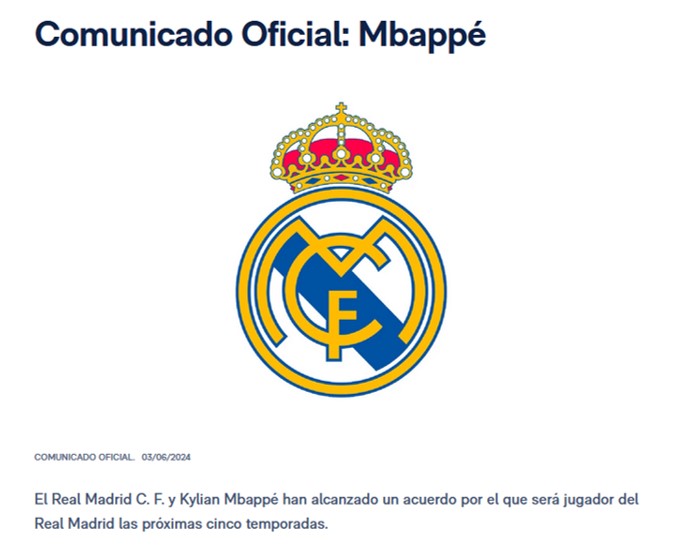 ¡Termina el "novelón"! Con "cortísimo" comunicado, Real Madrid confirma a Mbappé 1 comunicado mbappe
