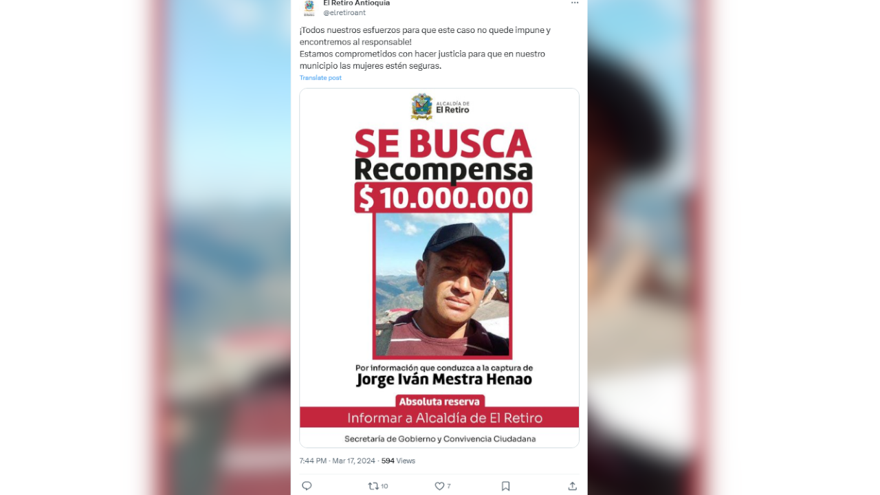 $80 millones por responsable de enterrar viva a mujer en El Retiro