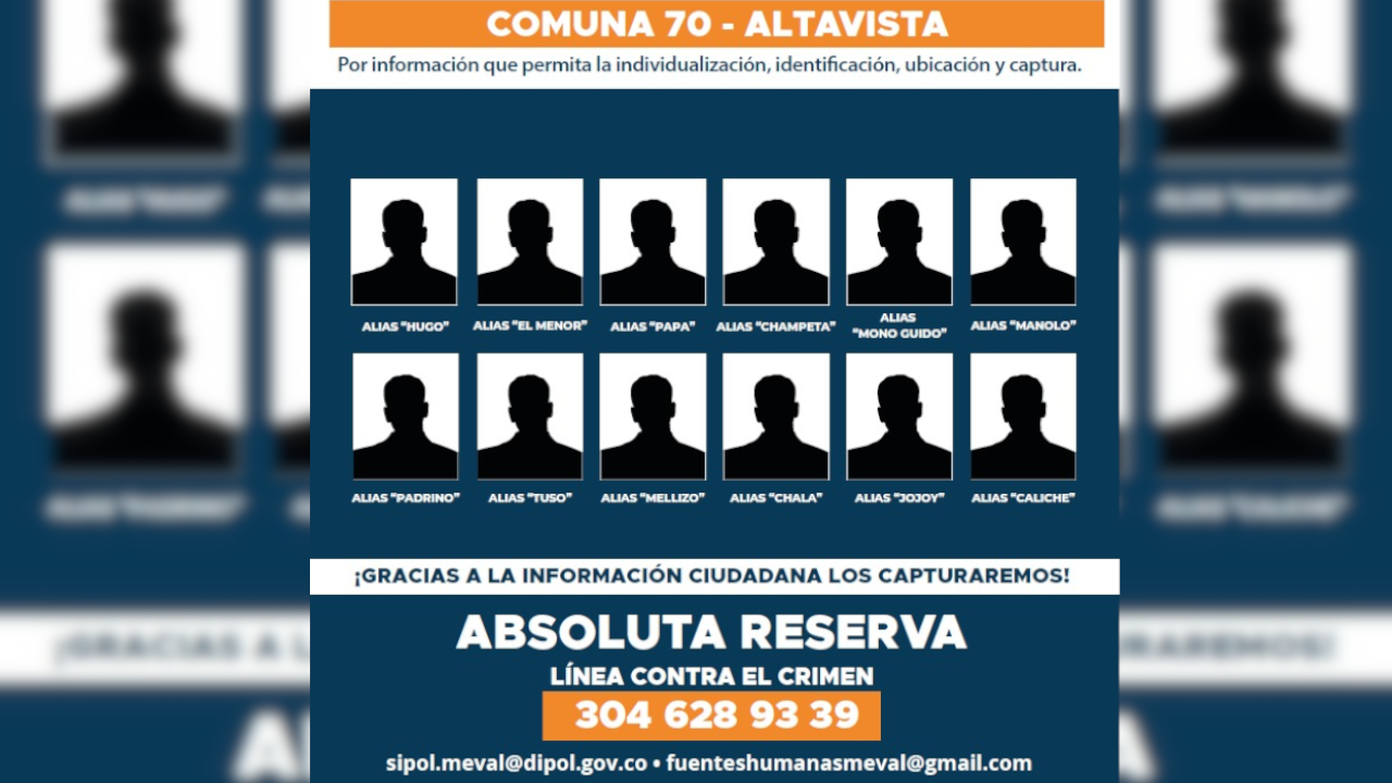 Autoridades lanzan cartel de los 11 delincuentes más buscados en el corregimiento de Altavista
