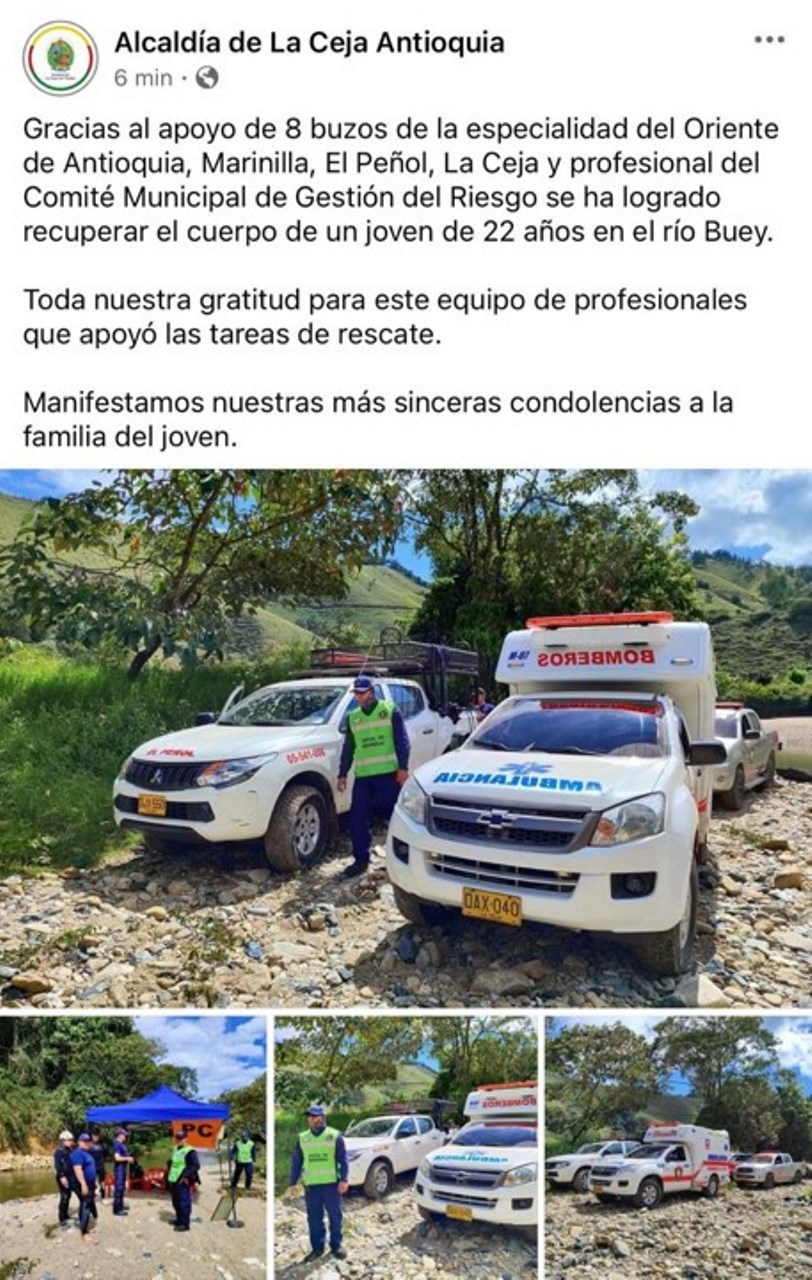 Rescataron el cuerpo de Yemerson Andrés, desaparecido en un río del oriente antioqueño 3 la ceja