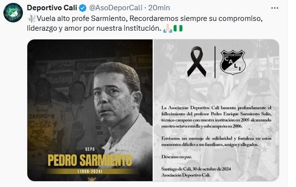 ¡Vuela alto Pedrito! Así despiden los clubes colombianos al Profe Sarmiento 10 ¡Vuela alto Pedrito! Así despiden los clubes colombianos al Profe Sarmiento