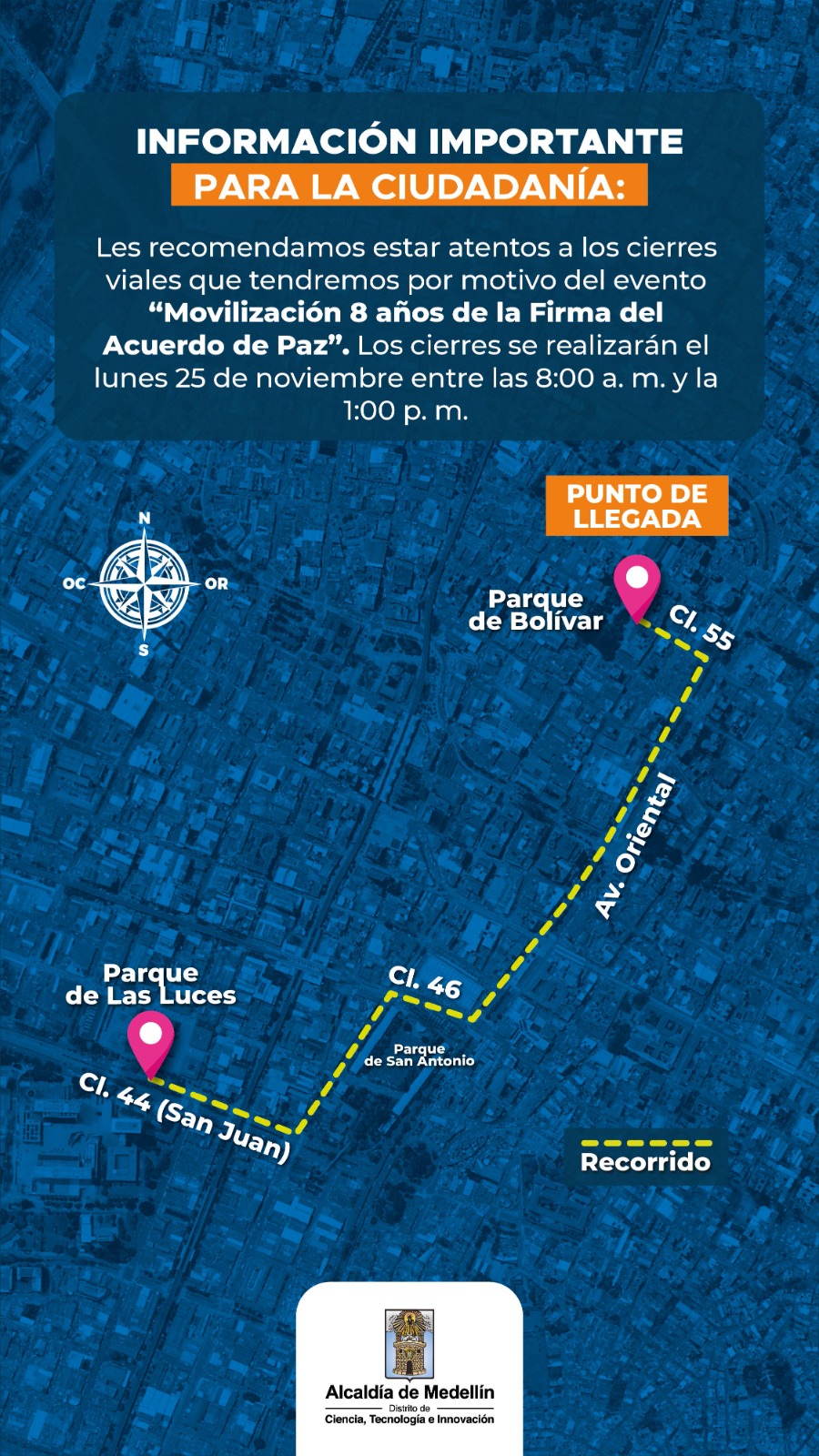 Cierres viales por eventos culturales, deportivos y movilización ciudadana: Del sábado hasta el lunes 4 cierres viales movilizacion