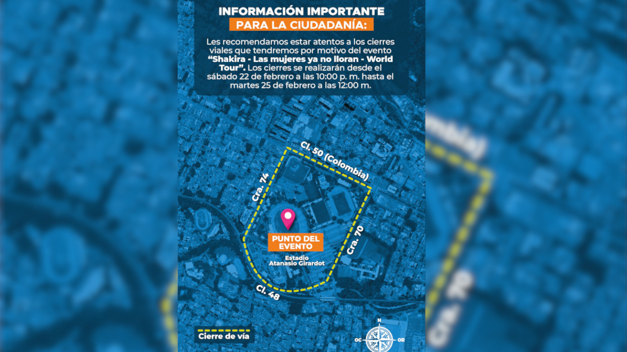 ¡Medellín se alista para recibir a Shakira! Estos serán los cierres viales