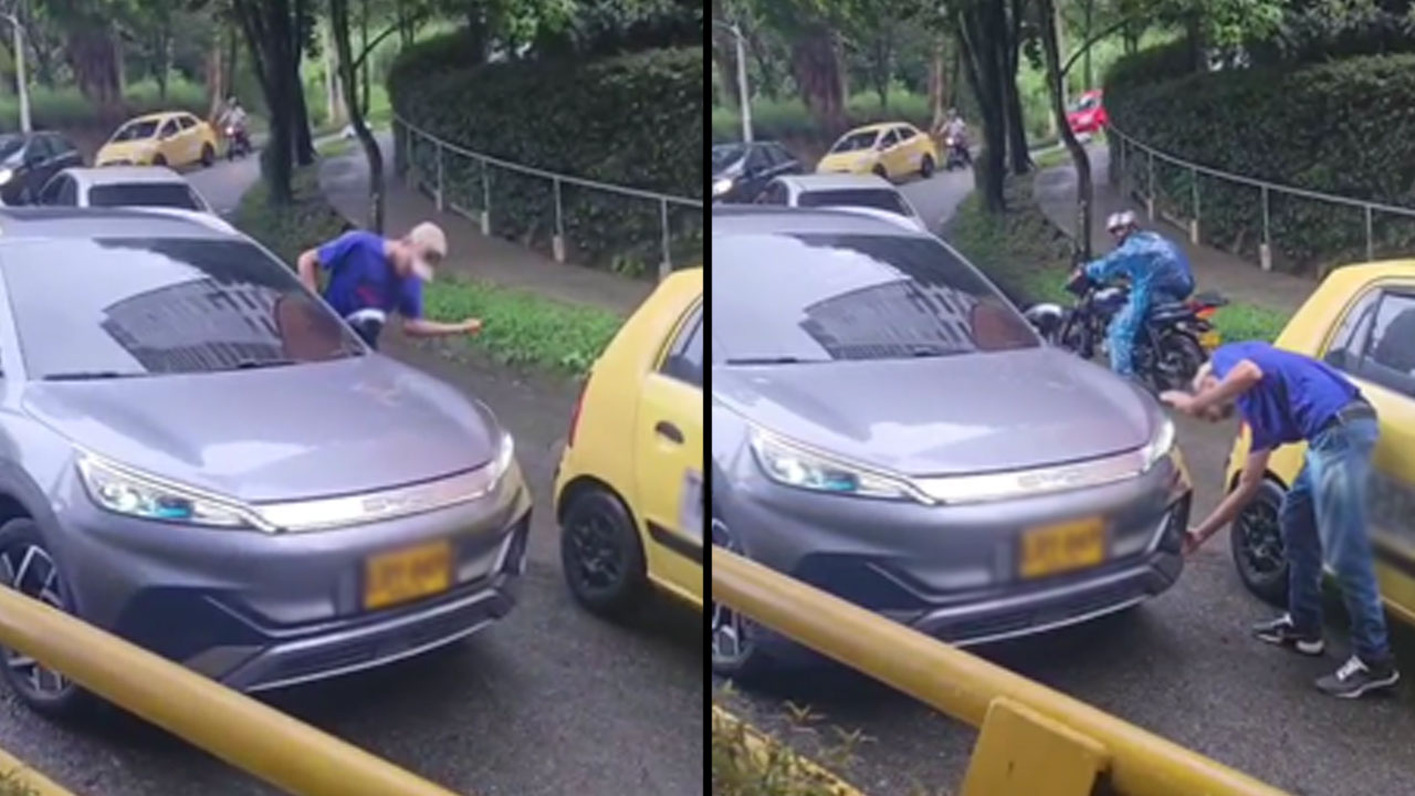 ¡Mucho gamín! Taxista cogió a golpes el carro de una mujer en Sabaneta y quedó ‘carteleado’ por todo lado