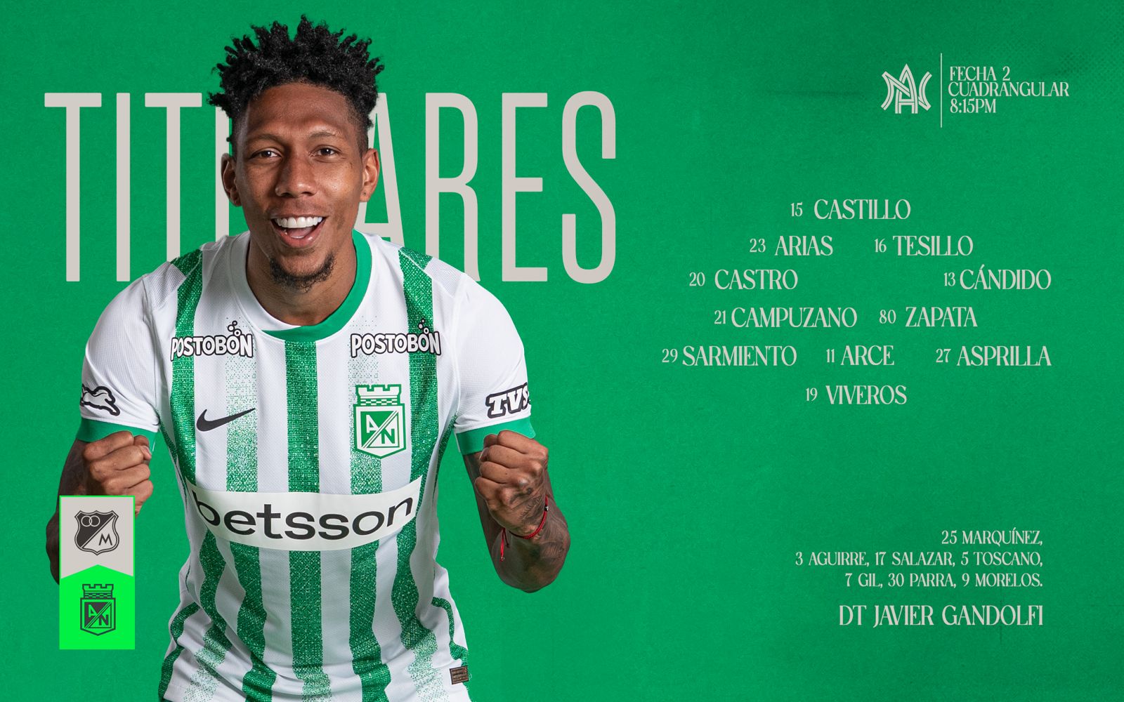 ¡Noche crucial para Gandolfi! Atlético Nacional con la obligación de ganarle a Millonarios: Titulares