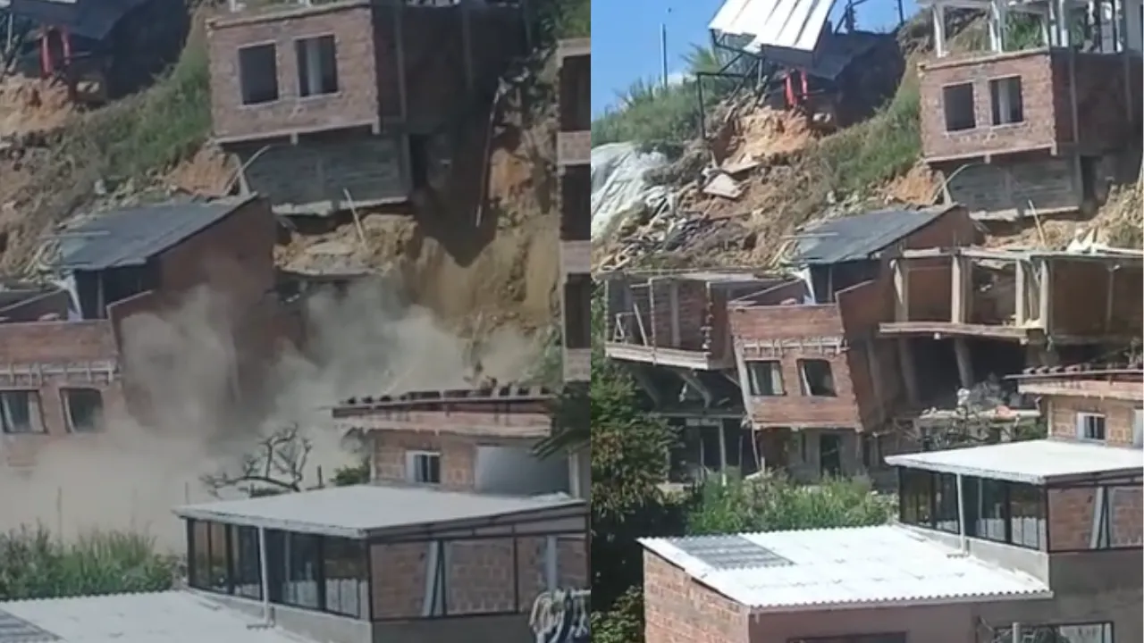 ¡Qué miedo! Momento exacto en que una casa se vino abajo por movimiento de masa en San cristóbal