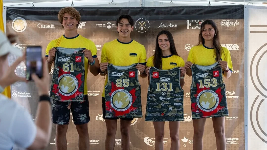 Daniela Verswyvel Martina Piedrahita Santiago Escobar y Pablo Alvira. Mundial Sub 21 de esqui nautico 2025. Foto Federacion Colombiana de Esqui Nautico y Wakeboard