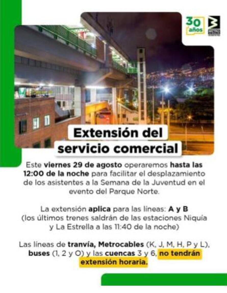 El Metro amplía horario el 29 de agosto