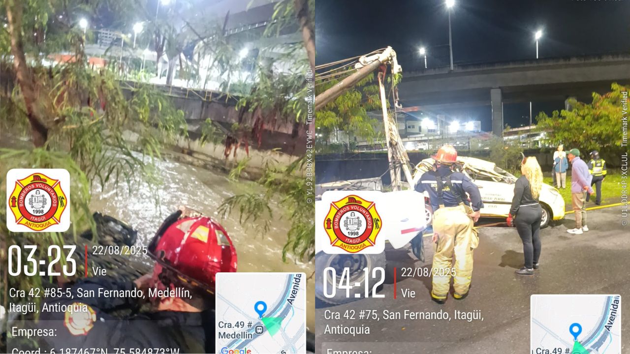 ¡Cayó al vacío! Enorme susto por un taxi en el río Medellín