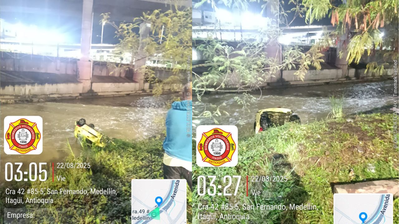 ¡Cayó al vacío! Enorme susto por un taxi en el río Medellín