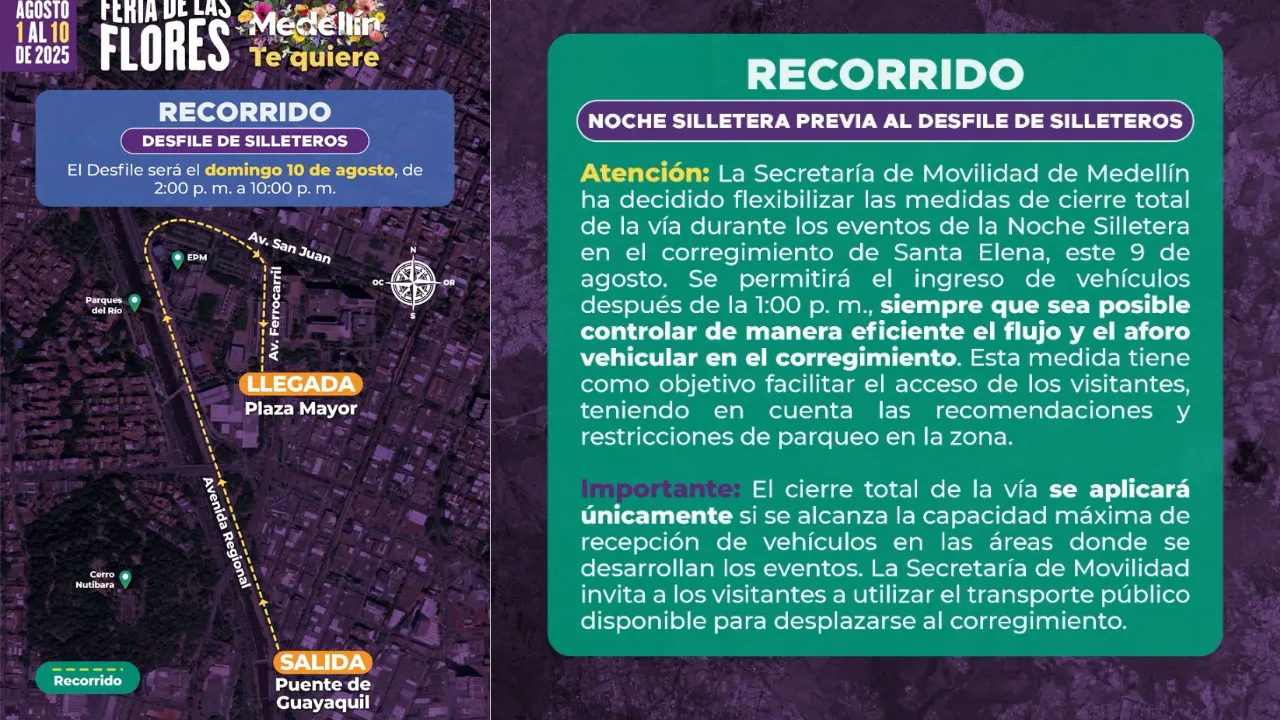 ¡Prepárese! Todos los cierres viales del 8 al 10 de agosto por la Feria de las Flores