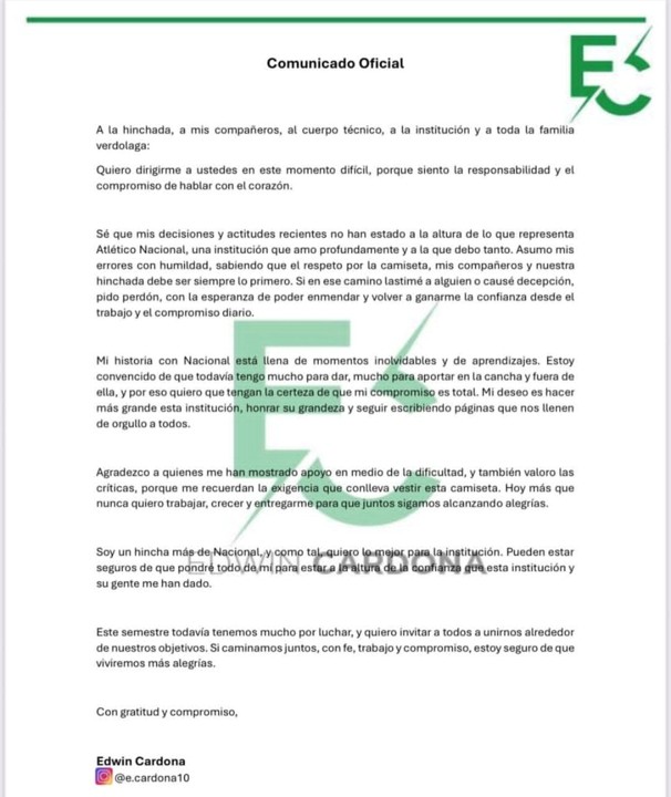 comunicado cardona