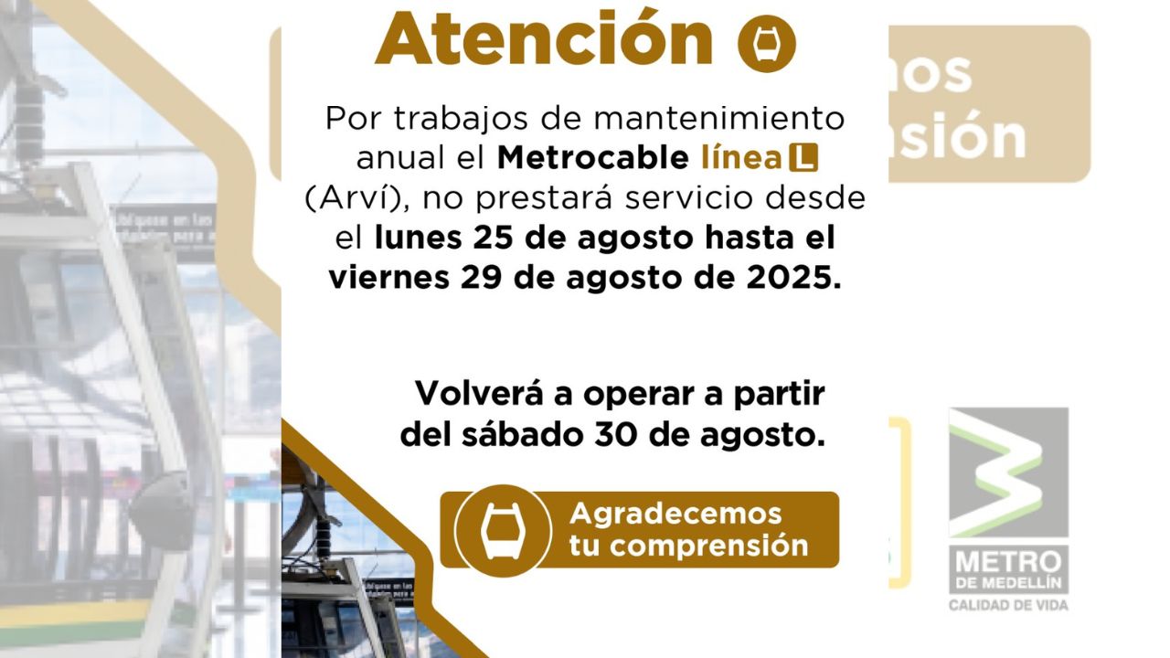 Esta Línea del Metrocable suspenderá su operación por varios días