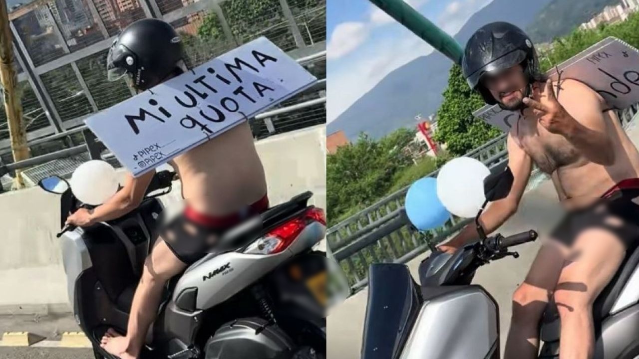 Motociclista celebró su última cuota movilizándose en ropa interior en las calles de Medellín