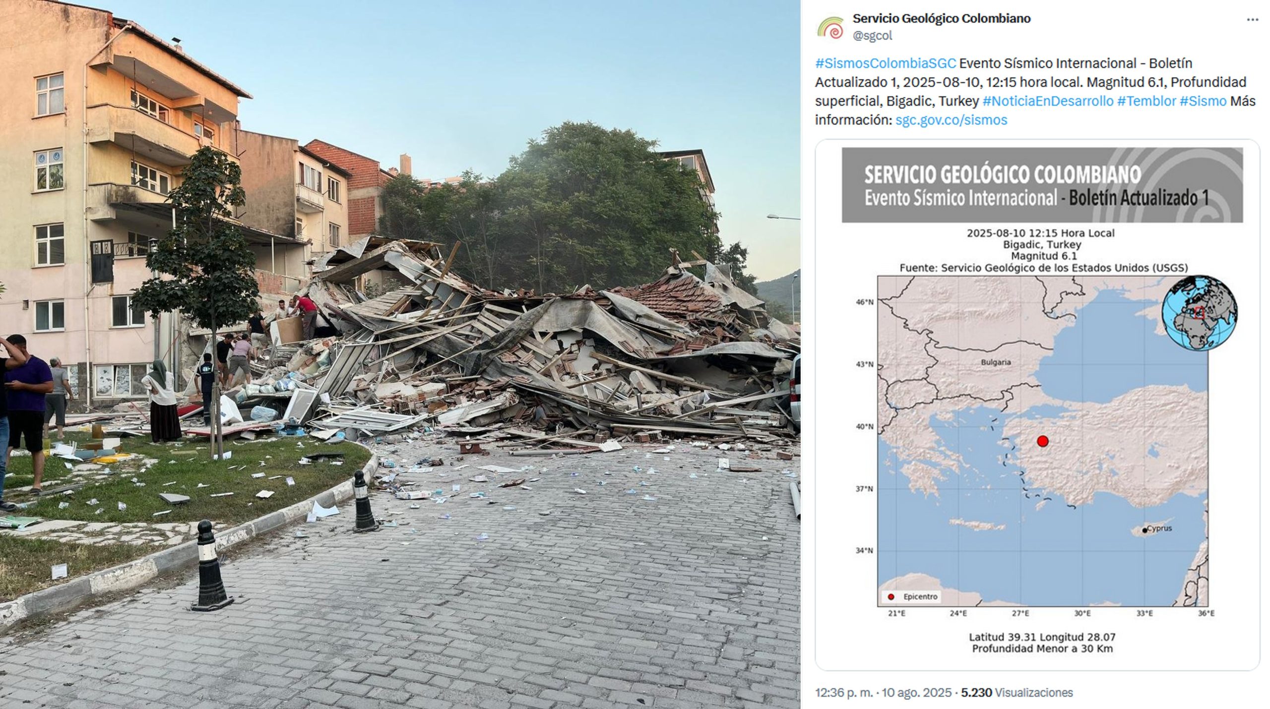Terremoto de 6.1 en Turquia provoca derrumbe de edificaciones
