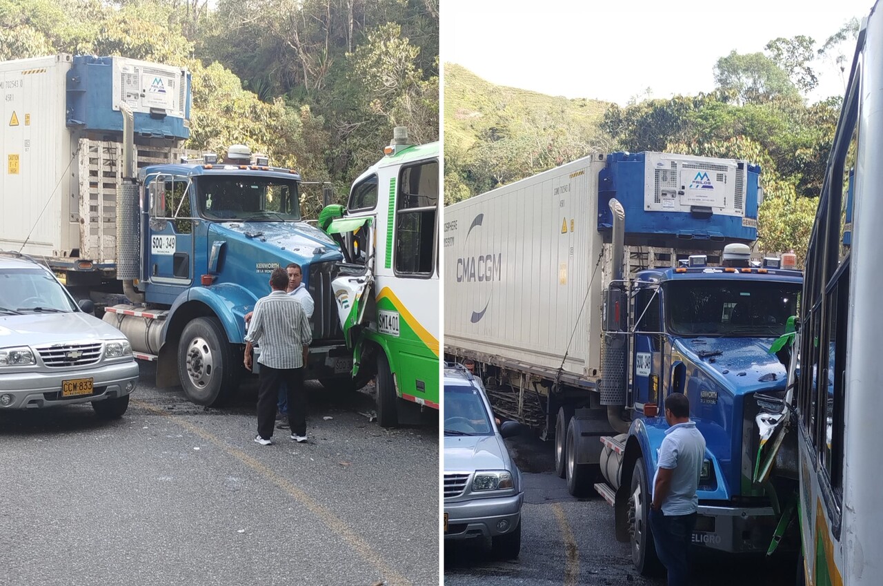 bus chocó de frente con un camion cierre via sonson la union