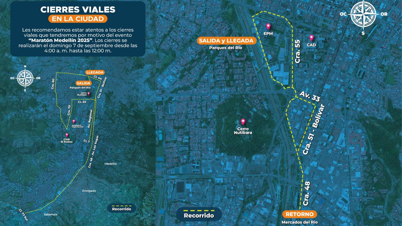 Estos son los cierres viales por la Maratón Medellín este fin de semana