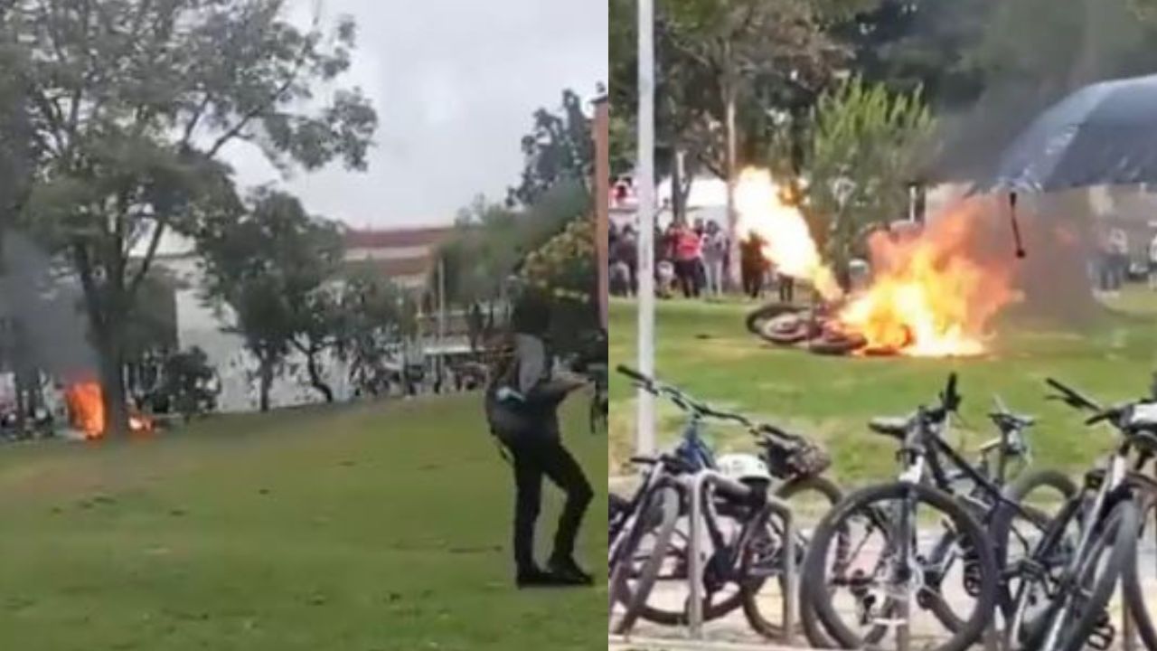 Encapuchados prenden fuego a motos en la Universidad Nacional