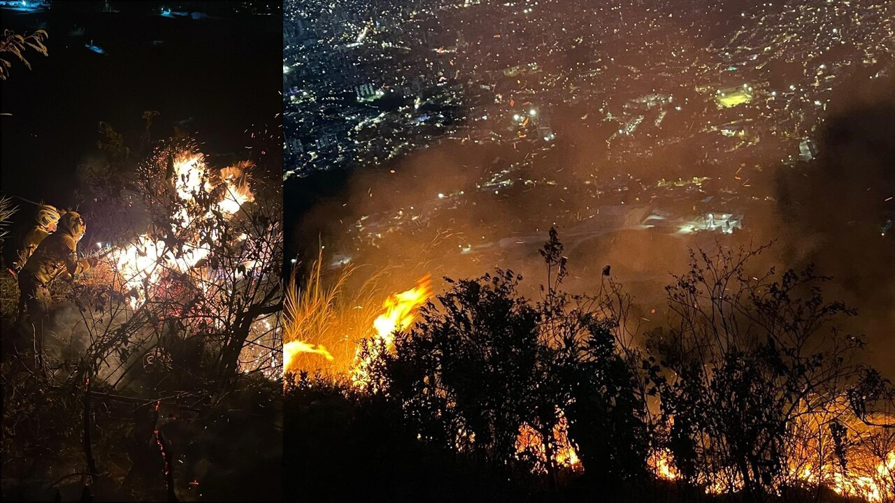 ¡Aun no llega a las viviendas! Bomberos atienden voraz incendio forestal en San Javier