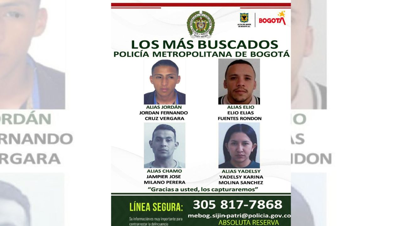 ¡Que no se escapen! Revelan el cartel de los más buscados en Bogotá por homicidio y hurto